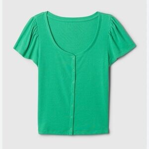 Gap women’s XXL modern ribbed cropped cardigan shirt green spring button front